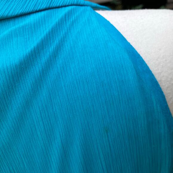 VTG Y2K Silk Halter Top Med/LG Blue Babydoll Ribbon Chiffon V Neck Coquette - Picture 9 of 12